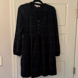 LOFT Black Plaid Button-Front Dress Size Small